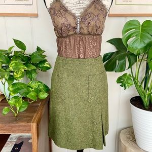 🌳 Vintage Italian tweed y2k forest green woven multicolor mini skirt 🌳